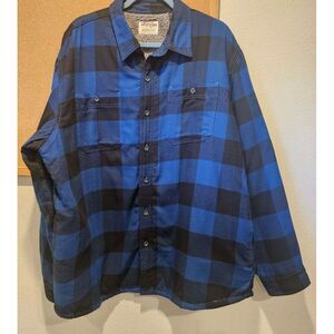 Wrangler Mens XL Blue/Black Buffalo Plaid Plush‎ Lined Button Down Flannel